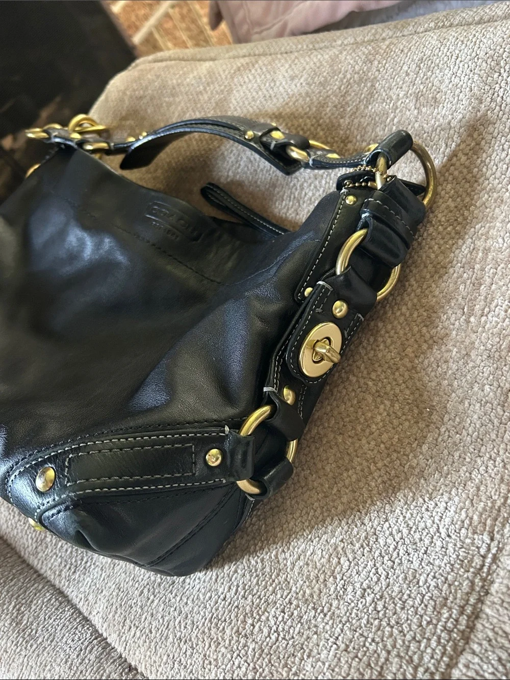 Vintage Coach Y2K Black Leather Carly Hobo Bag - Style #10615